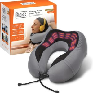 BLACK+DECKER Cooling Gel Memory Foam Neck Pillow – Travel Pillow for Plane, Car & Train – Ergonomic Neck Support, Slow Rebound Memory Foam, Washable Cover, Universal Fit, Grey
