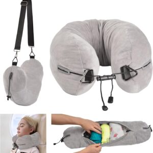 DreamShore Travel Pillow for Extra Luggage: Stuffable Neck Pillow with Adjustable Neck Size | Fits 3+ Days of Travel Essentials | Transformable Carry-On Solution | Soft Velvet Cover | No Filler